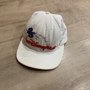 Vintage 90s Walt Disney World 25th Anniversary Corduroy Hat Cap Strapback White